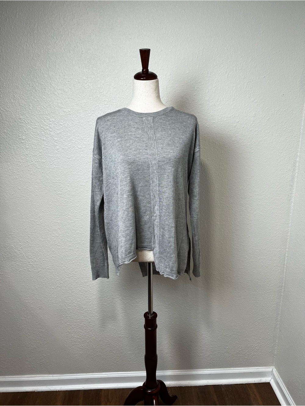 Wilt Heather Gray Slouchy Crewneck Sweater with Triple Bow Back Size XS